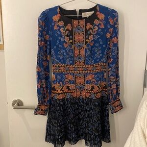 Saloni Vera Silk Mini Dress Blue Size 4